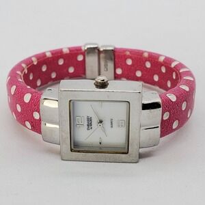 Embassy Gruen 22MM Women's Open Cuff Watch Pink White Polka Dots Band NewBattery